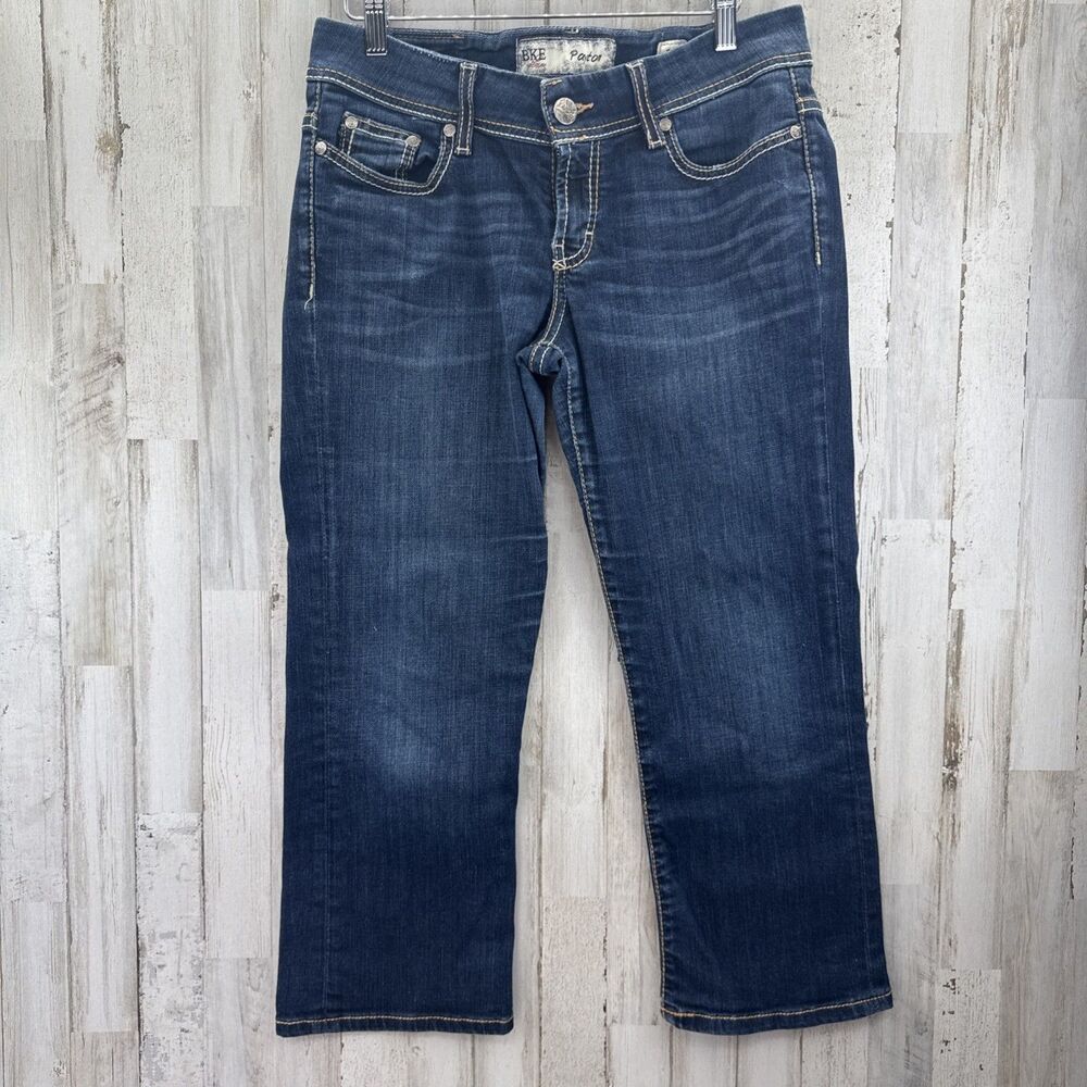 Vintage BKE Payton Low Rise Straight Leg Jeans Capri Dark Wash Sz 28 Stitching